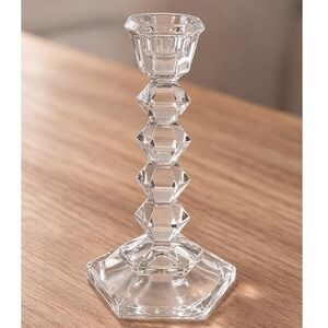 Vintage Faceted Crystal Candlestick Holder Hexagonal Base 5 Inch